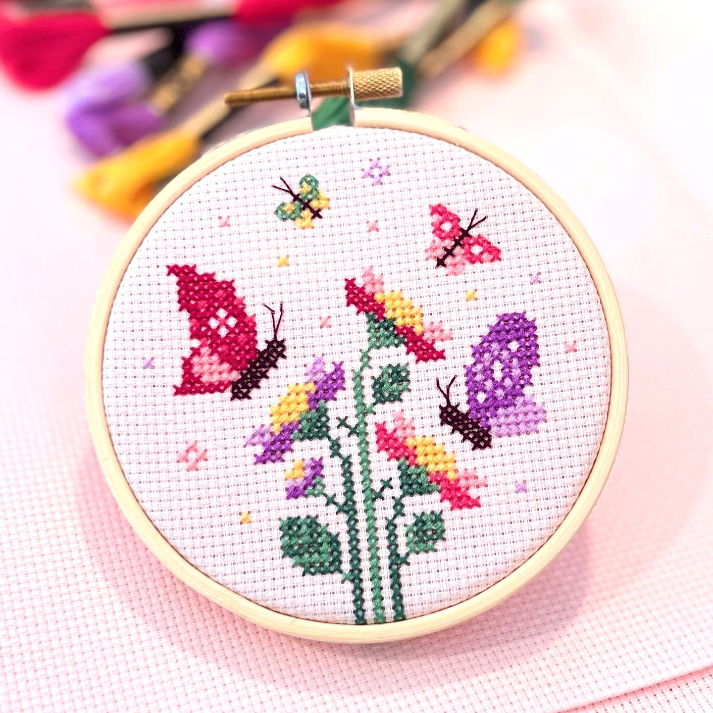 S Butterfly Flower Pattern Embroidery Starter Kit For Beginners